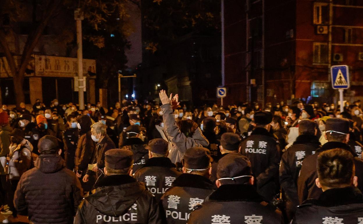 Protestas contra las restricciones en China.