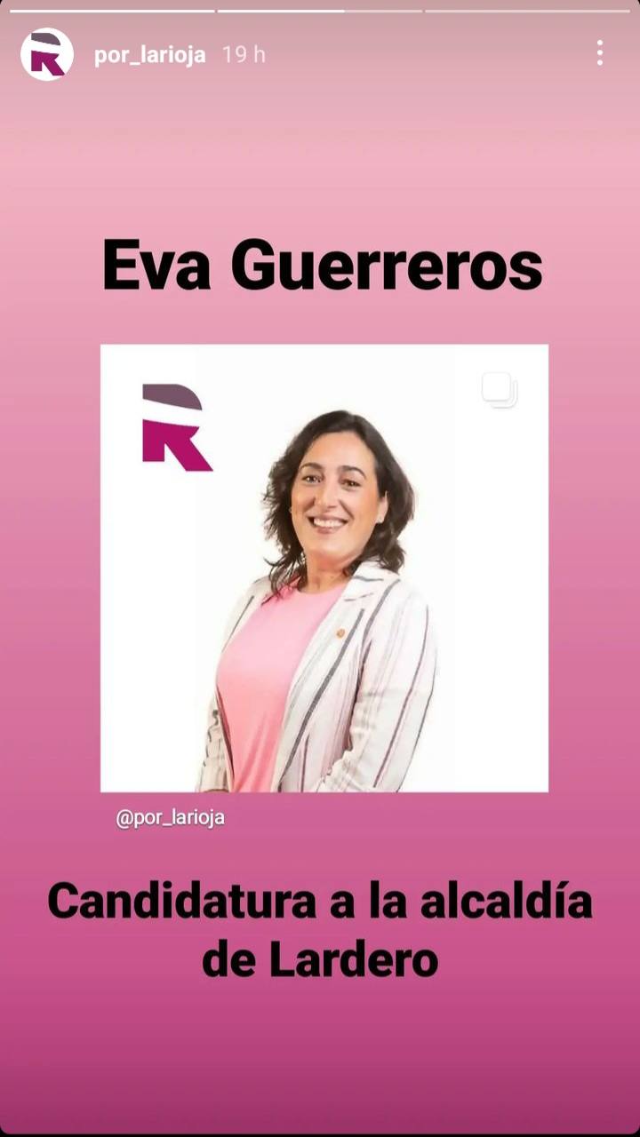 Captura de pantalla de la historia de Instagram de Por la Rioja en la que se anuncia la candidatura de Eva Guerreros