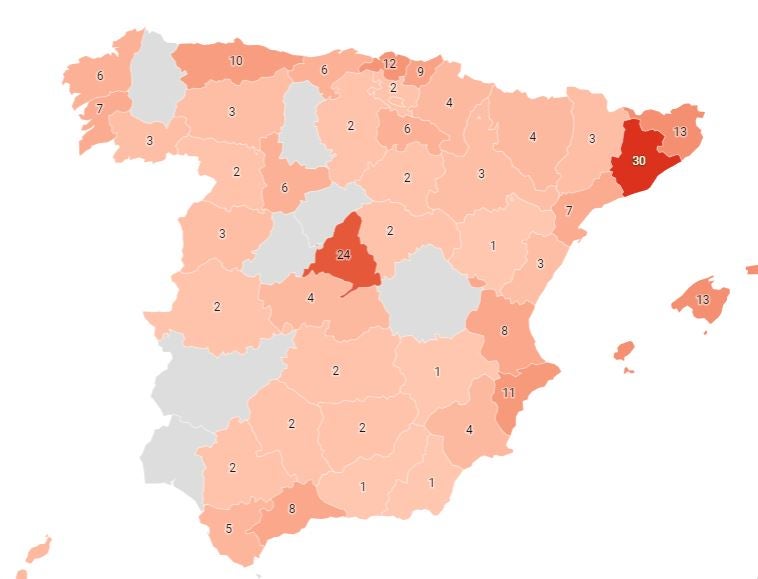 Mapa de los restaurantes con Estrella Michelin por provincias