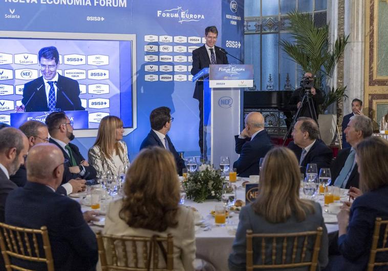 Gonzalo Capellán, durante su intervención en el desayuno informativo organizado por Nueva Economía Fórum, en Madrid.