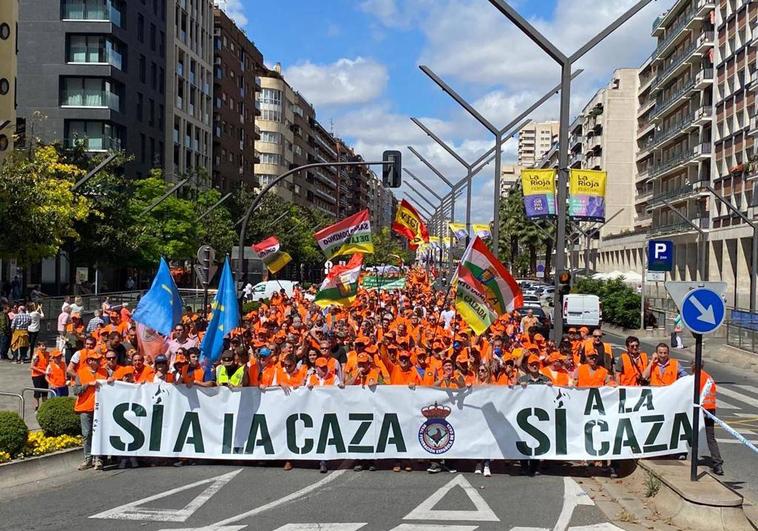 Cabecera de la manifestación que ha recorrido el centro de Logroño este domingo.