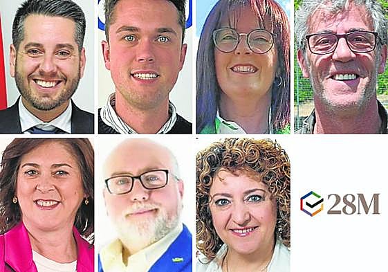 Javier García (PSOE), Jesús Rubio (PP), Rita Beltrán (PR+ EV), Carmelo Ochoa (IU), Ana Pérez-Aradros (Por La Rioja), Ángel Calvo (Vox) e Inmaculada Domínguez (Vinea).