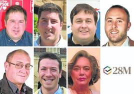 Ruiz (PSOE), Riaño (PP), Barrón (MSD), Mendiola (IU), Gubía (PR+ E), Reina (Por La Rioja) y Gordo (Vox)