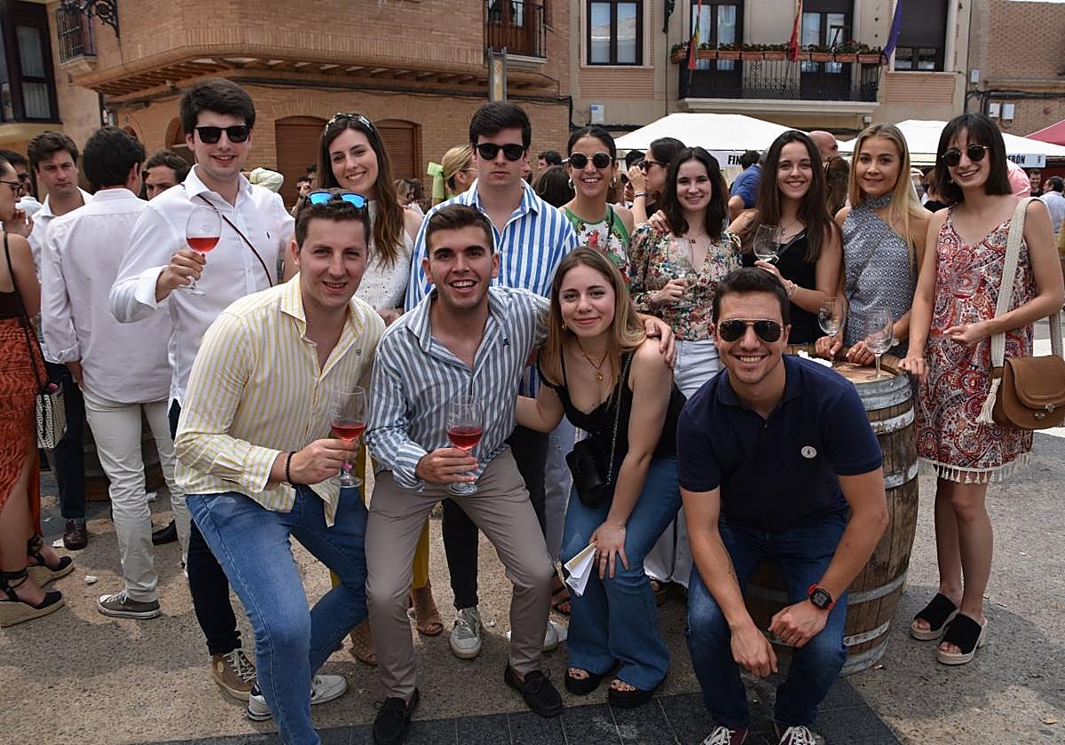 Una cuadrilla disfrutando en la Feria del Vino Entreviñas de Aldeanueva de Ebro, ayer.