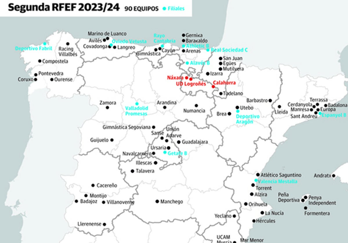 El mapa de los equipos de Segunda Federación.