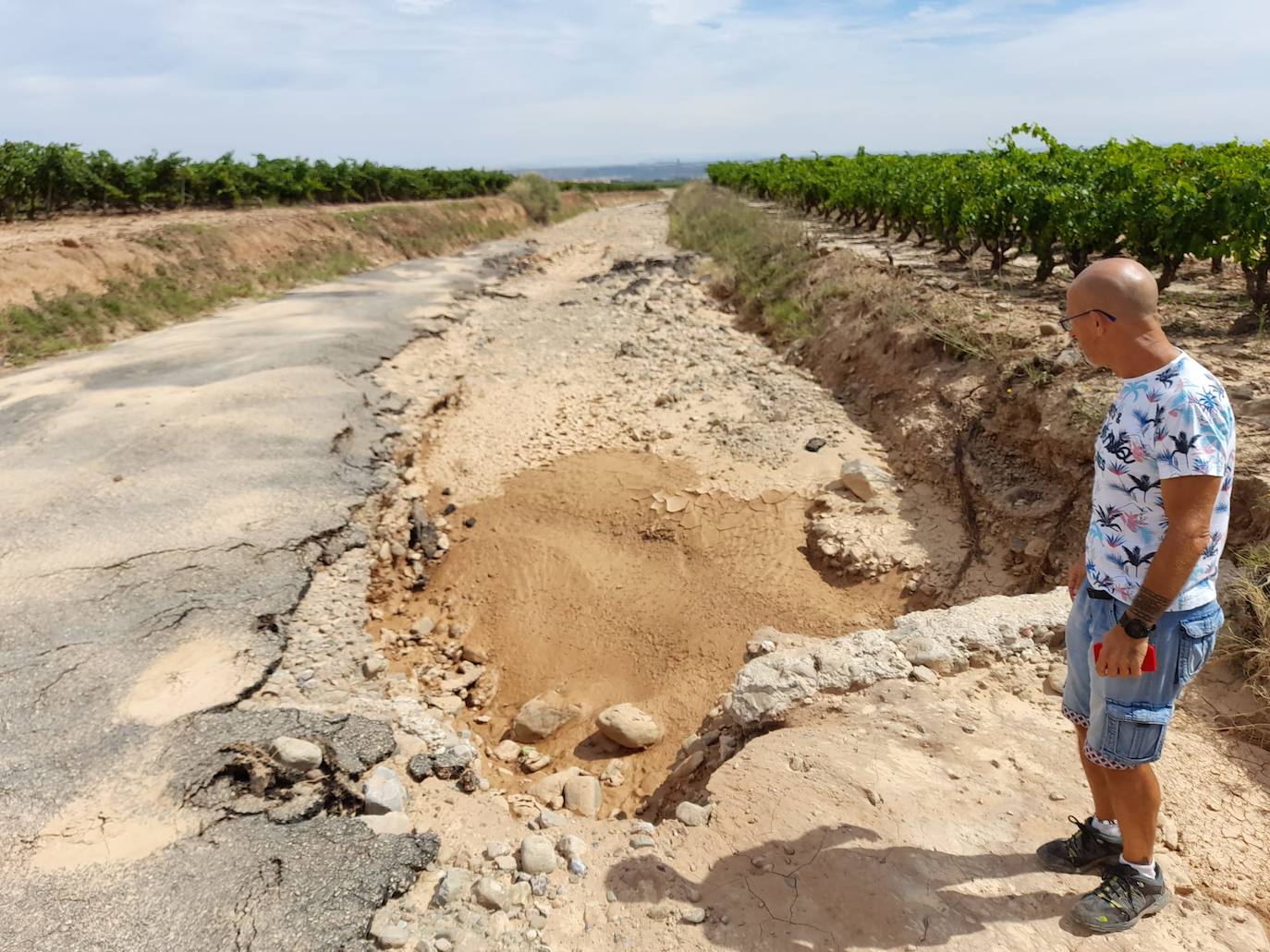 Camino arrasado tras las tormentas en Aldeanueva.