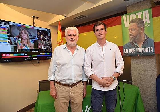 Jorge Cutillas y Ángel Alda, esta noche en la sede de Vox.