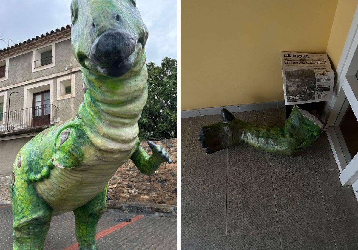 Un acto vandálico deja 'manco' a un dinosaurio de Igea