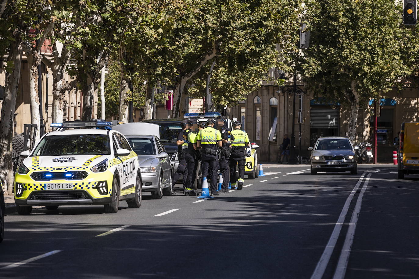 Un control policial durante las pasadas fiestas de San Mateo de Logroño.