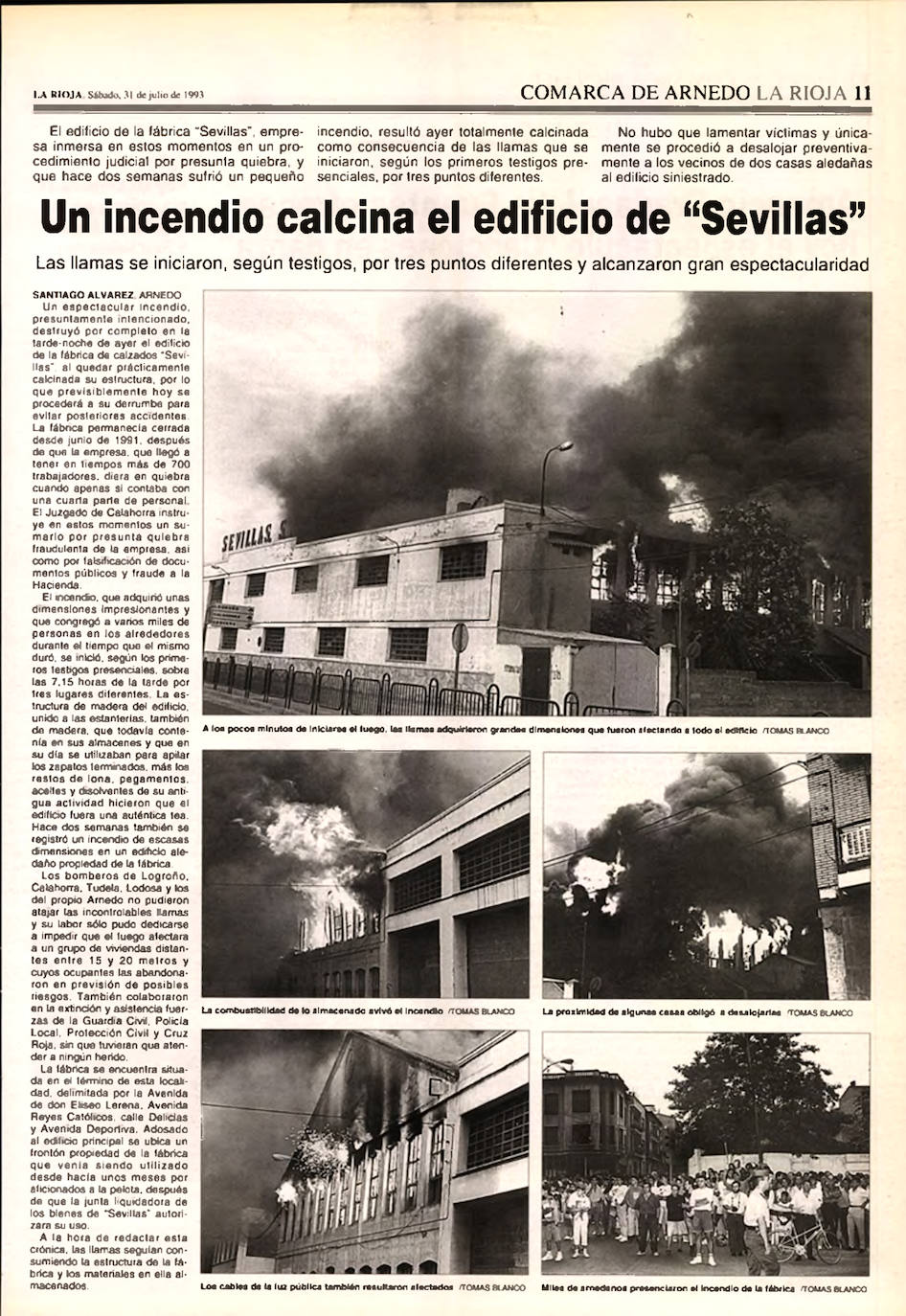 Imagen - Página 11 de Diario LA RIOJA del 31 de julio de 1993, con el incendio de la Fábrica Sevillas.