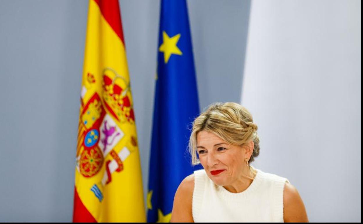 La ministra de Trabajo, Yolanda Díaz, en la rueda de prensa posterior al Consejo de Ministros. 