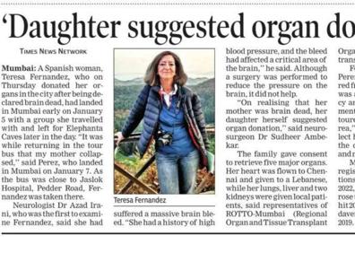 Imagen secundaria 1 - Dos piezas periodísticas publicadas en India sobre esta historia de altruismo y solidaridad. 