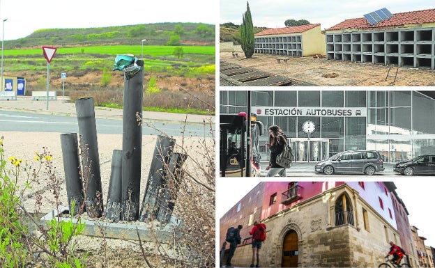 A la izquierda, polígono Las Cañas. De arriba a abajo, cementerio de Entrena, estación de autobuses de Logroño y Centro de la Cultura del Rioja. 