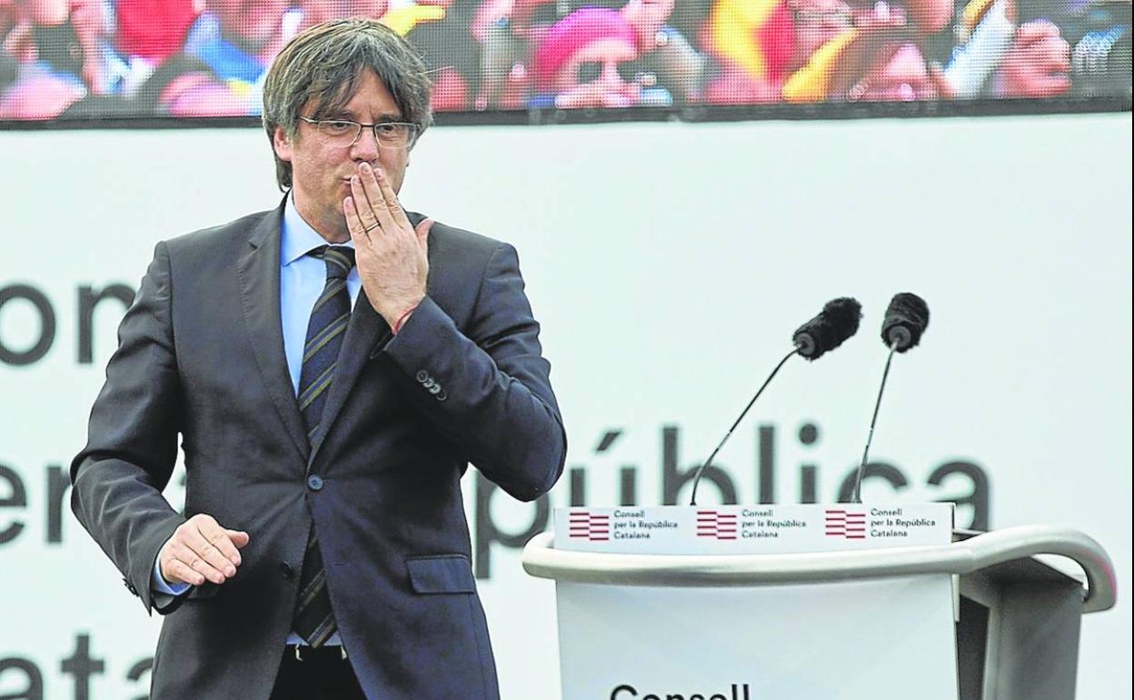 El expresidente catalán Carles Puigdemont, en un acto independentista en la localidad francesa de Perpiñán.