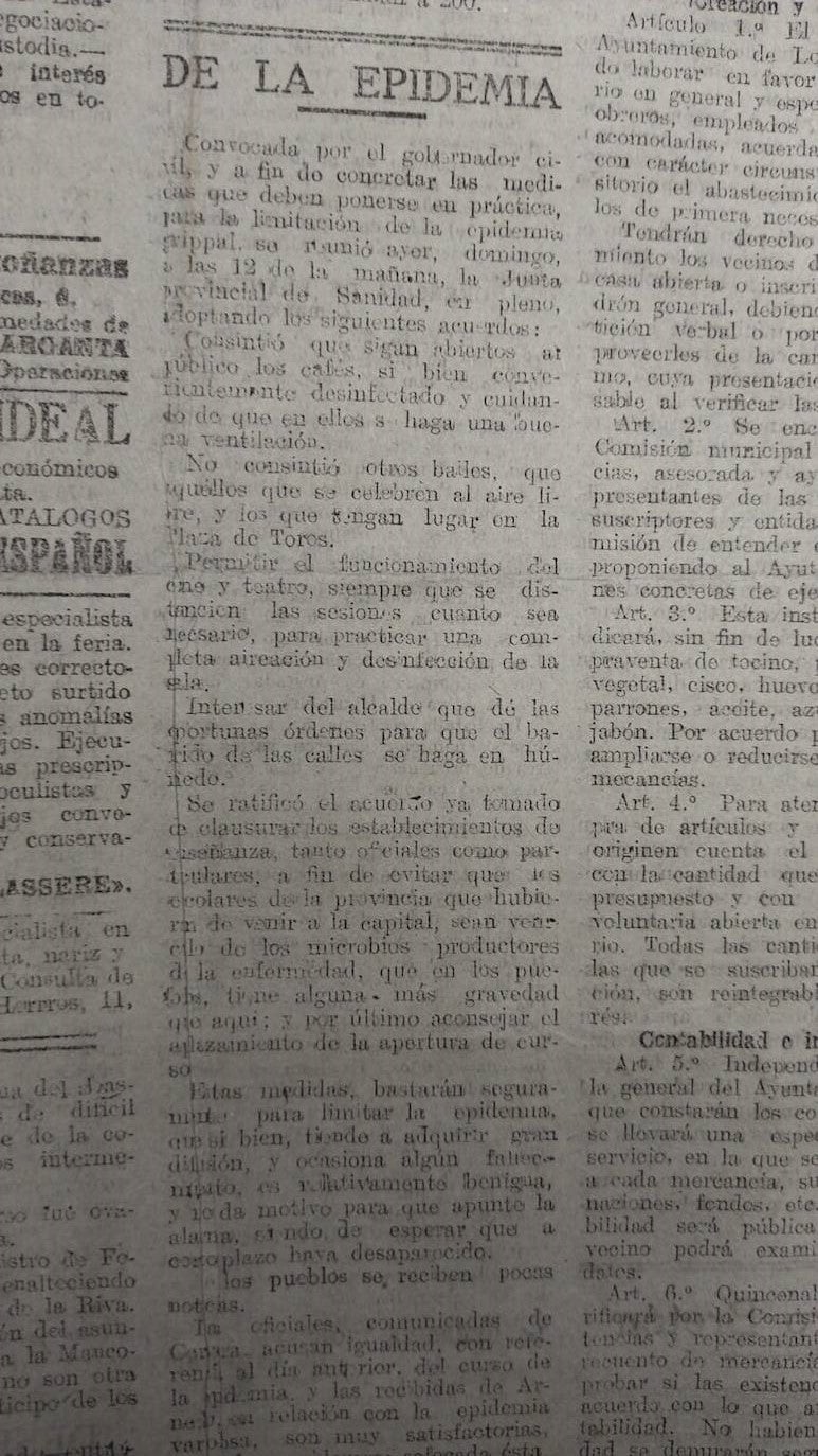 Medidas de 1918, muy parecidas a las de un siglo después. 