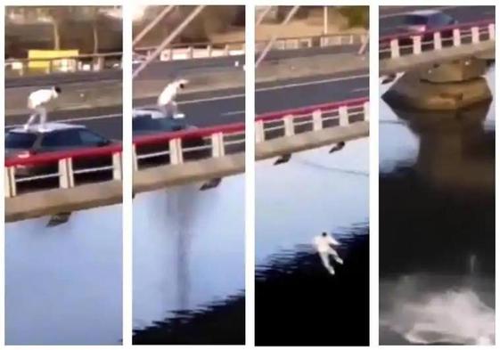 Un joven se lanza a la ría desde el techo de un coche que circulaba por un viaducto de Cantabria