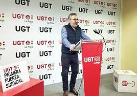 Jesús Izquierdo, en rueda de prensa en UGT.