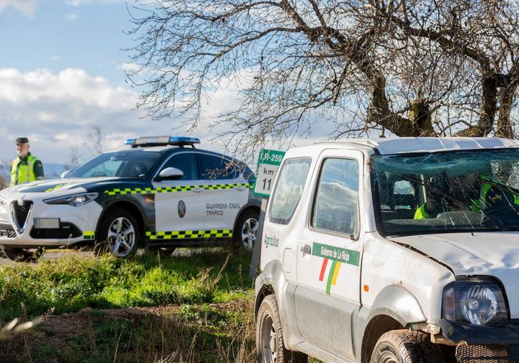 El vehículo accidentado en Murillo de Río Leza.