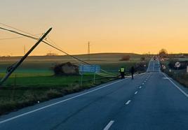 El derribo de los postes obligó a cortar la carretera entre Santo Domingo de la Calzada y Cirueña durante unas seis horas.