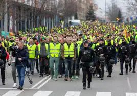 Los manifestantes avanzan a pie por República Argentina, frente al IES Cosme García.