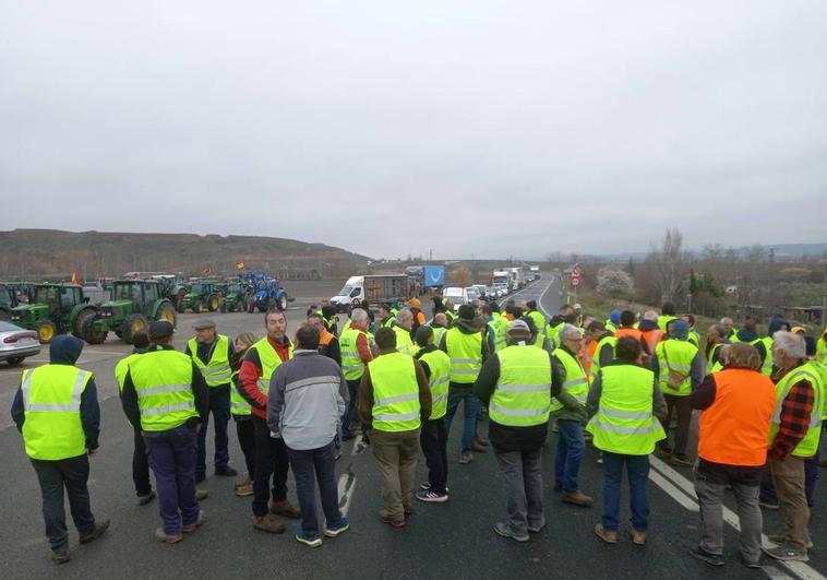 Agricultores concentrados en la N-232 a la altura de Agoncillo.