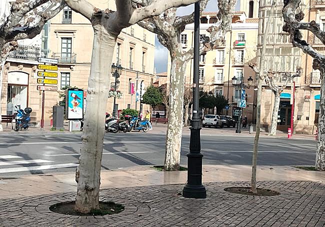 La conexión con el centro histórico se plantea con una plataforma única, es decir, calzada y acera a la misma altura, y con un paso de peatones en abanico.