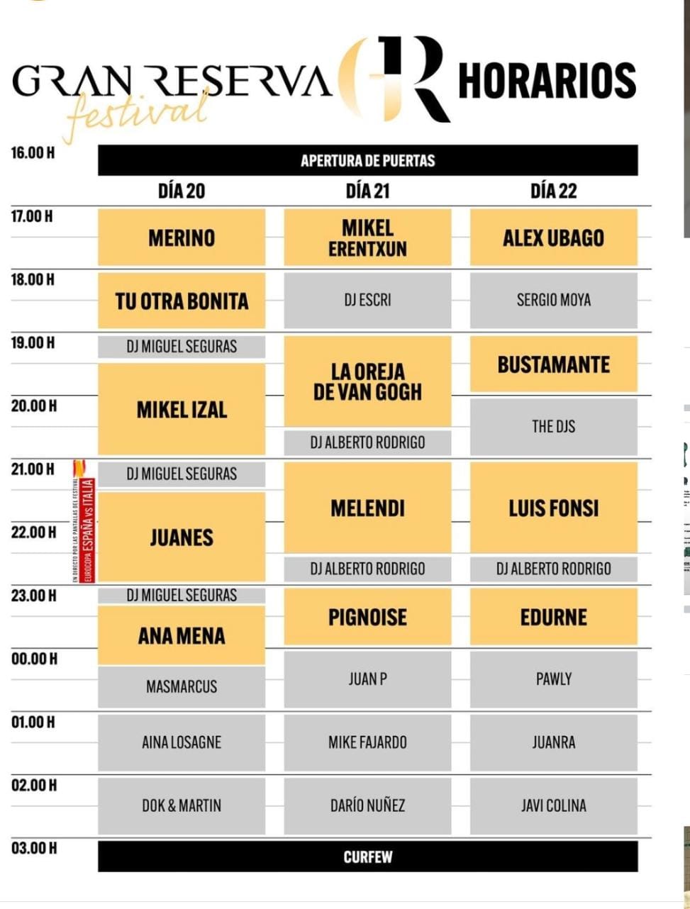 El Festival Gran Reserva publica los horarios en los que actuarán sus artistas