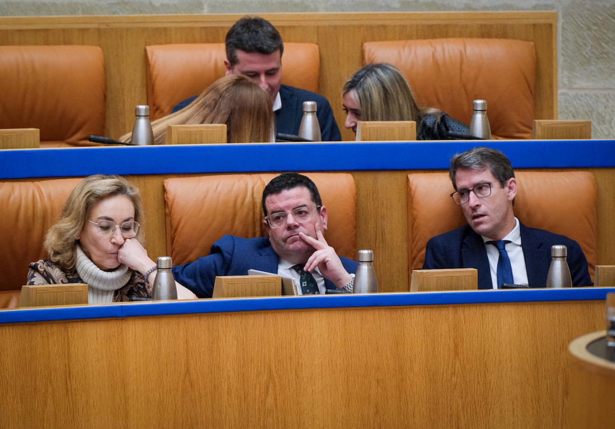 El presidente Capellán, abajo a la dercha, durante el pleno del Parlamento