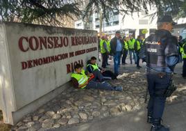 'Chalecos amarillos en el exterior de la sede del Consejo esta mañana.