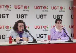 Yolanda López, secretaria de Igualdad, e Isabel Blanco, secretaria de Política Sindical, este viernes en la sede de UGT La Rioja.