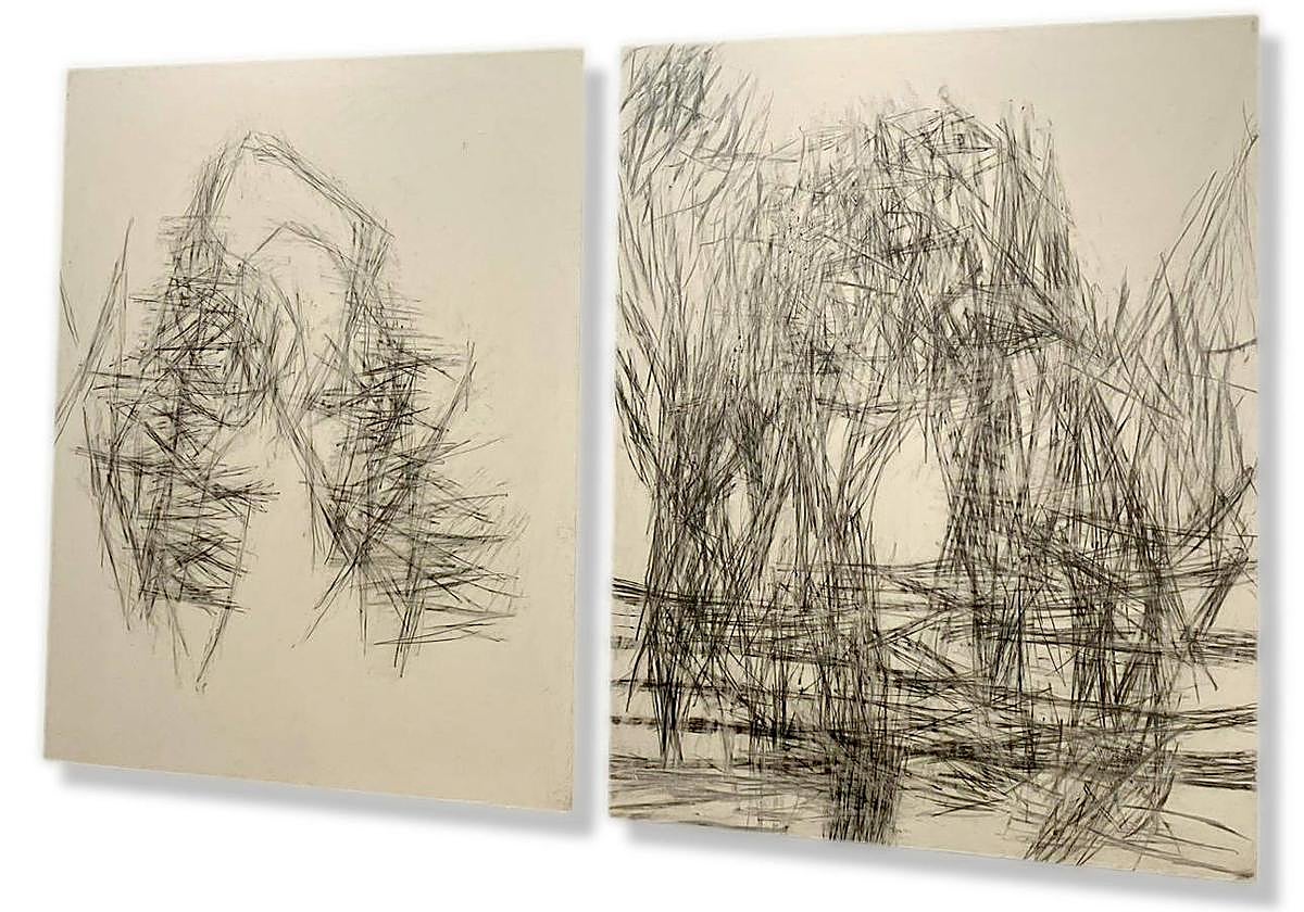 Díptico de grafitos que Nicolás Ortigosa presenta en ARCO 2024, de 220 x 170 cm.