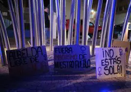 Pancartas en la manifestación contra lo ocurrido en Albelda.