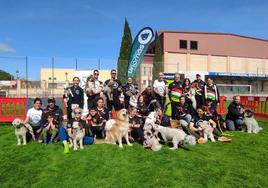 Los binomios guía-perro que subieron al podio del Campeonato de La Rioja de Agility celebrado recientemente en el campo de fútbol San Roque de Agoncillo.