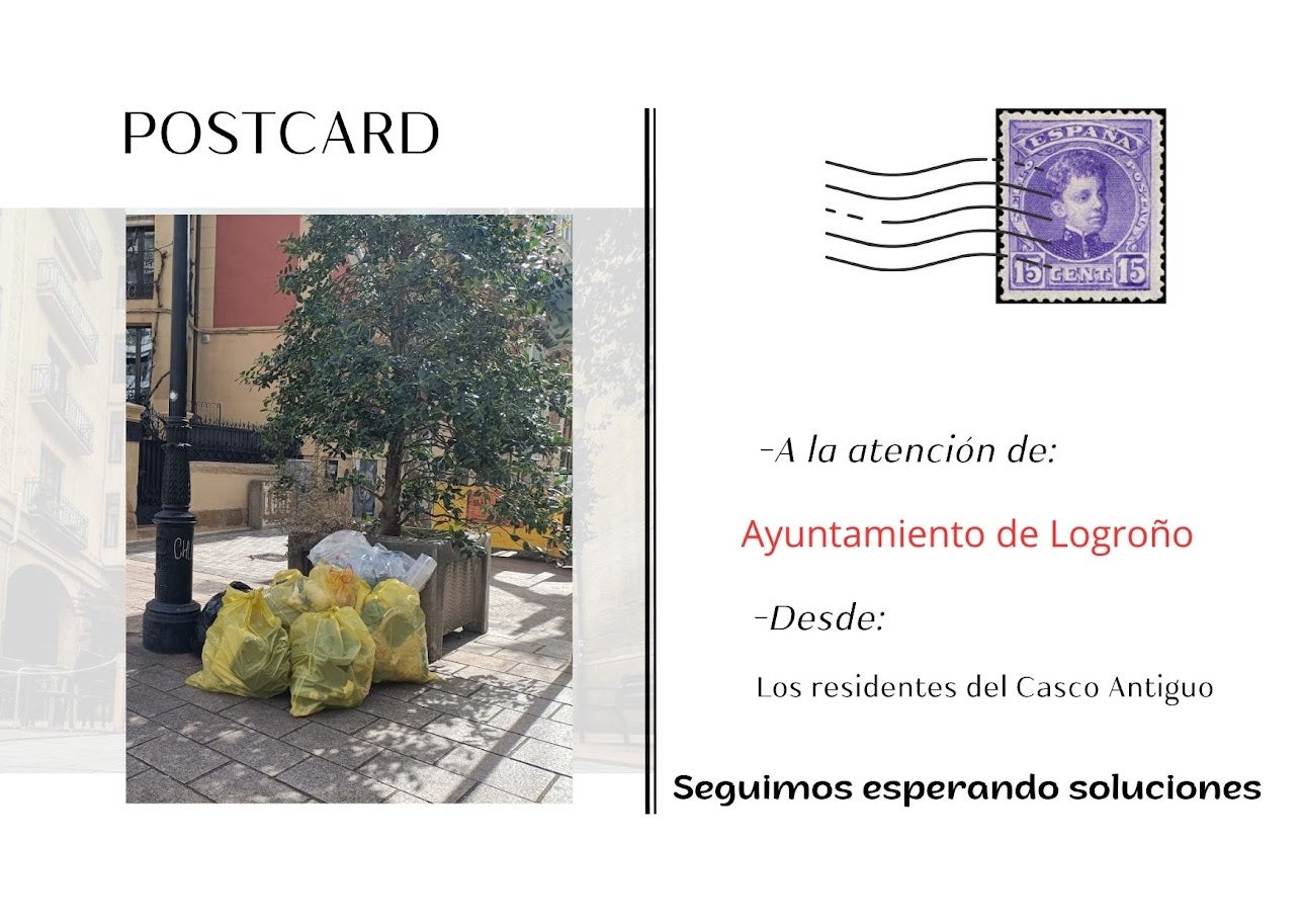 Postales &#039;turísticas&#039; al Ayuntamiento sobre el descontrol de residuos en el Casco Antiguo