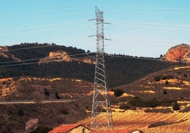 Torres de alta tensión sobre viñedos de Haro