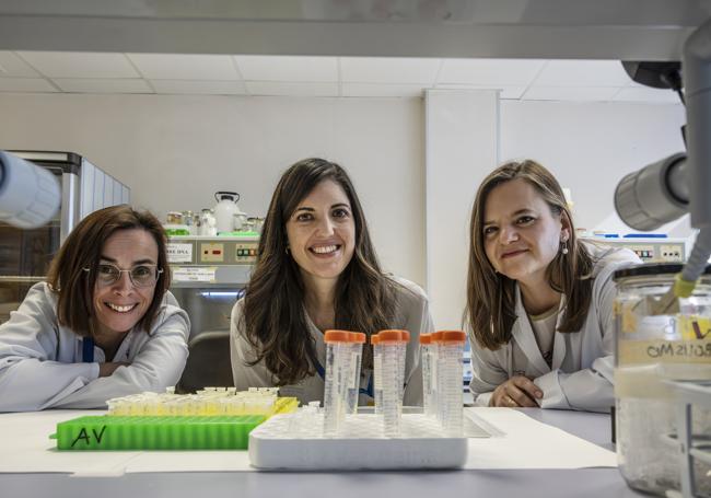 Las doctoras Ana María Palomar, Cristina Cervera-Acedo y Arantza Portillo, investigadoras del Laboratorio de Patógenos Especiales-Cretav, en el Cibir.