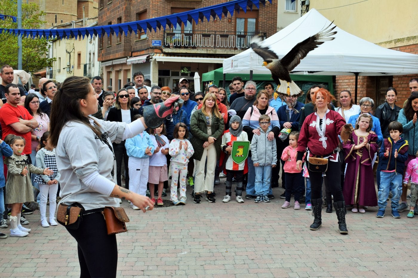 Exhibición de cetrería ayer en el Mercado Medieval de Agoncillo.