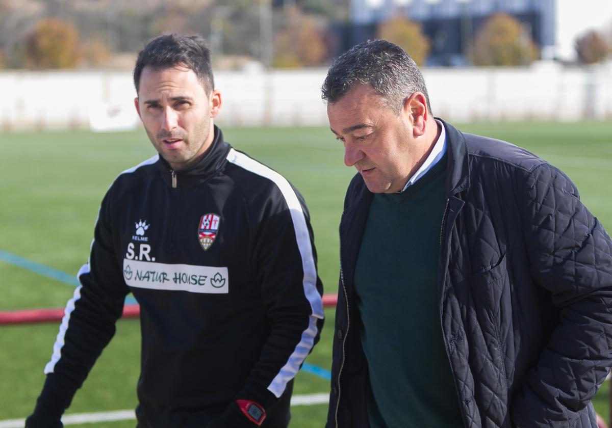 Sergio Rodríguez y Carlos Pouso, cuando eran, respectivamente, entrenador y director deportivo de la UDLogroñés en la campaña 2017/18.