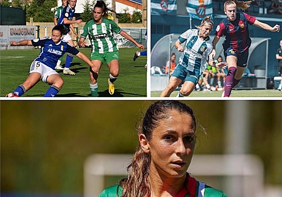 Arriba, María Herce, con el Pradejón, y Adriana Parada, con el Barcelona. Debajo, Judith Luzuriaga.