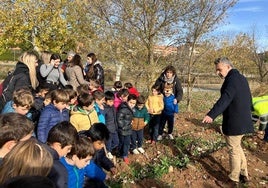 Plantación 'escolar' en el futuro parque del Camino llevada a cabo el pasado invierno con el Ayuntamiento de Logroño como promotor.