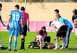 Diego Lacruz es atendido sobre el césped, el pasado domingo en Alfaro.