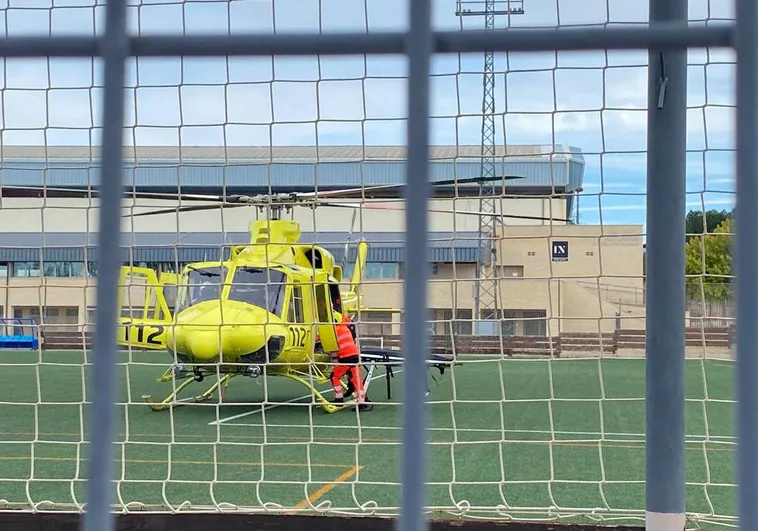 El helicóptero, en Alfaro en la tarde de este domingo.