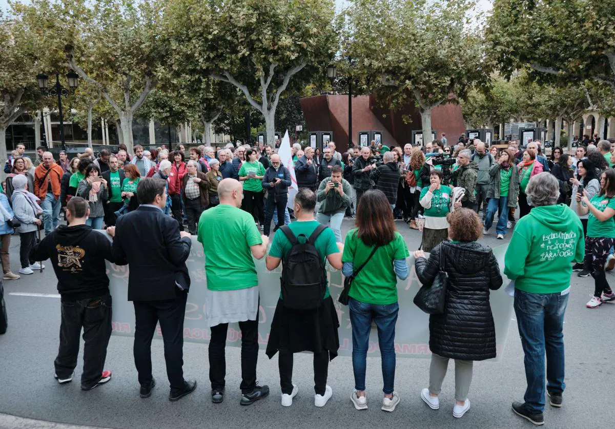 Los asistentes a la concentración, frente al Palacete de Gobierno