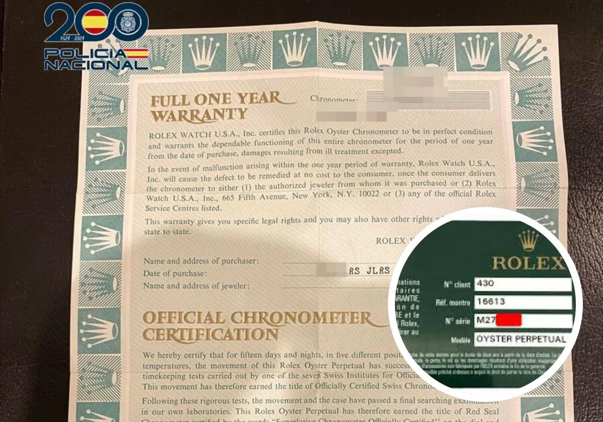 Certificación del reloj de la marca Rolex.