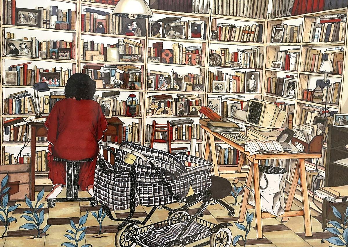 Imagen secundaria 1 - La artista, el alcalde Conrado Escobar y representantes la Corporación inaugurando Cuéntalo, y detalles de la exposición.