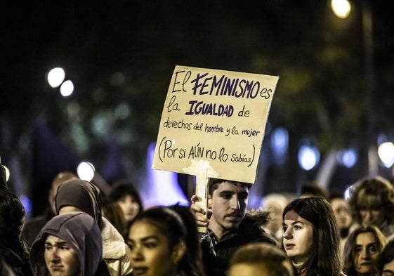 Manifestación feminista contra la violencia machista por las calles de Logroño.