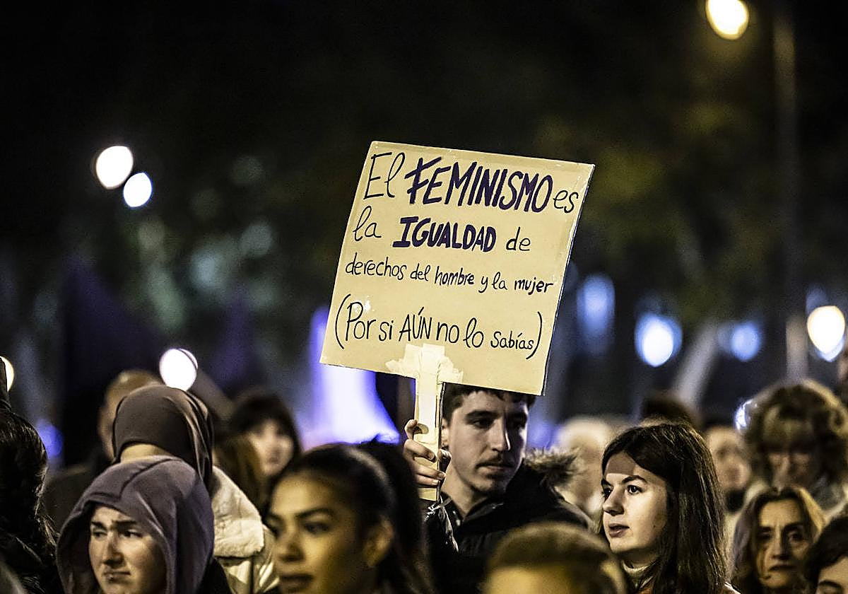 Manifestación feminista contra la violencia machista por las calles de Logroño.