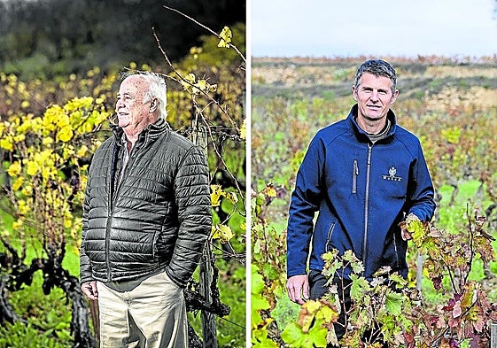A la izquierda, Francisco Hurtado de Amézaga, en los viñedos que rodean Marqués de Riscal. A la derecha, Mathieu Barrault, en una de las fincas predilectas de Murua.