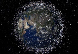 Satélites en órbitaalrededor de la Tierra, imagen captada por la Agencia Espacial Europea.