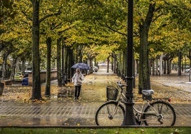 Lluvia en un parque de Logroño este otoño.